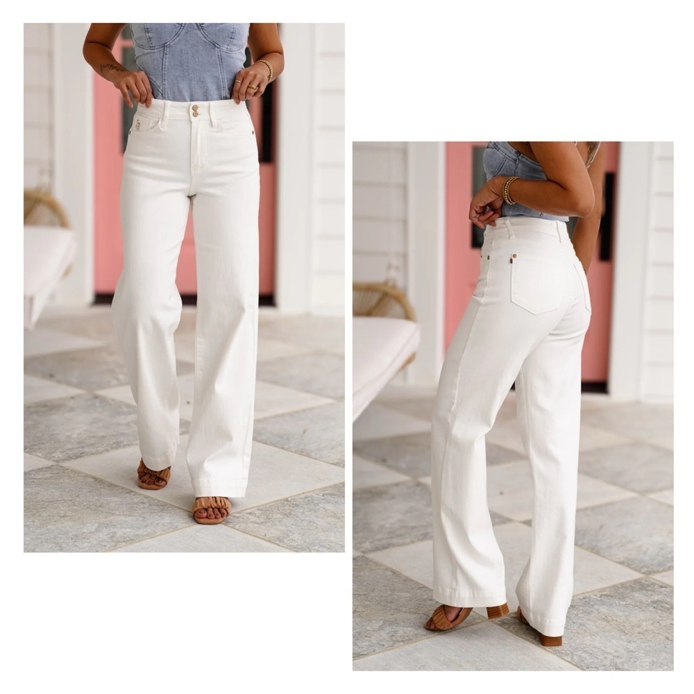 Judy Blue High Rise Wide Leg Jeans White Double Button Size 16W